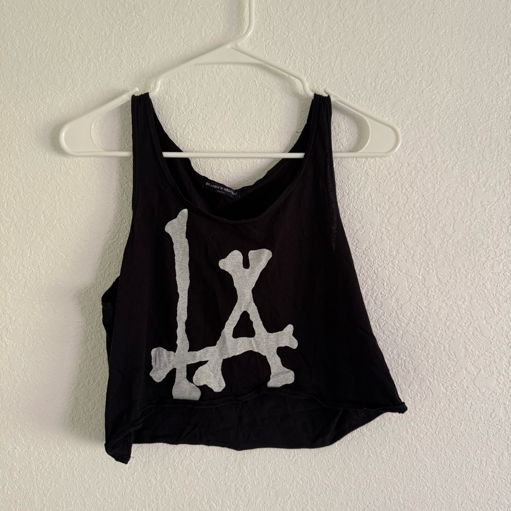 Brandy Melville Black and White Graphic Crop Top